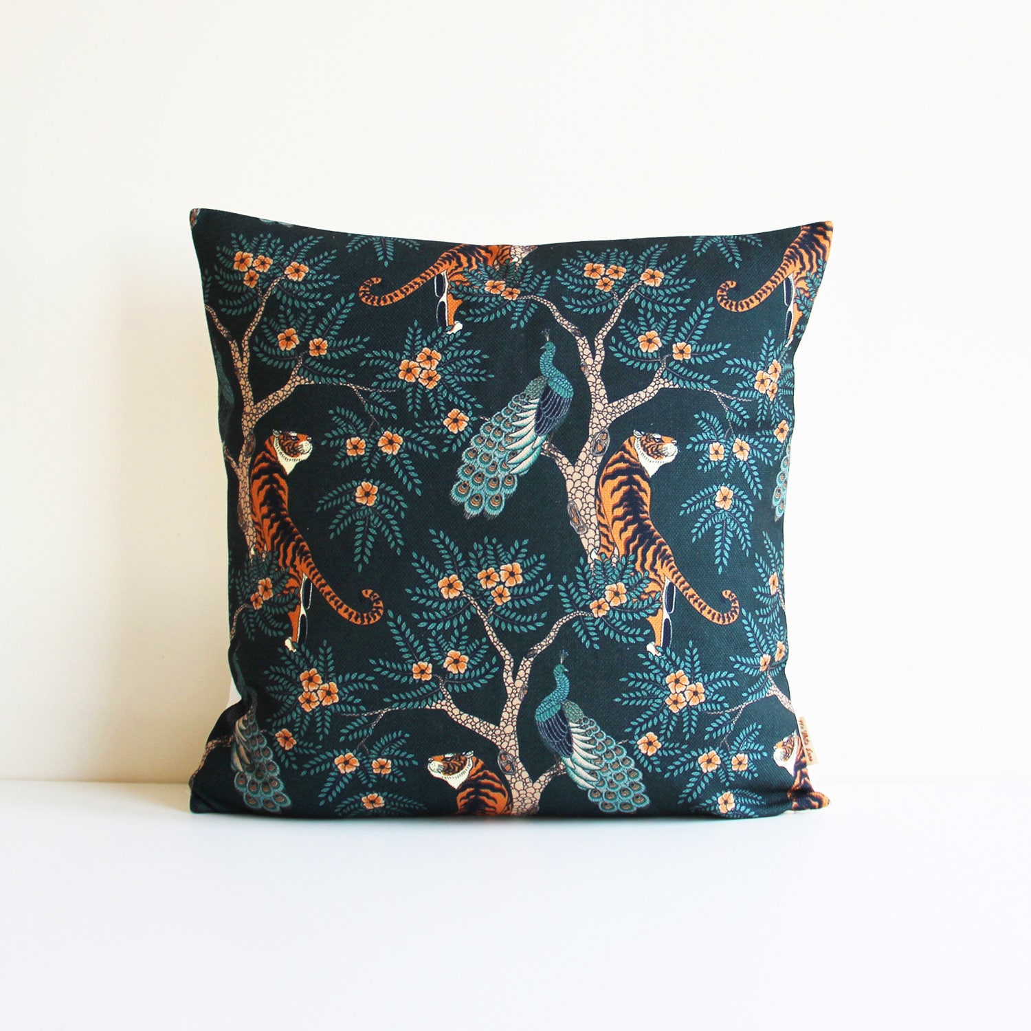 Rainforest Hand Painted Pillow Cover 16x16 Pillow Cover with Flowers Original Art Pillow Decorative Cushion
