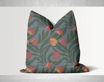 Floral Art Nouveau Throw Pillow Cover - Botanical Decoration Cushion Cover 20x20 24x24