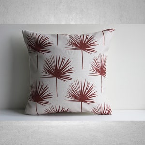 Mid Century Palm Tree Throw Pillow Cover - Palm Tree Leaves Decorative Cushion Cover, Cotton Linen 18x18 20x20 Tropical Square Pillow Case