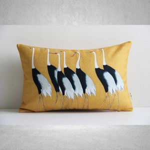 Cranes in Yellow Throw Pillow Cover - Japanese Style Decorative Cushion Cover, Birds Decor Pillow Case 20x12 50x30cm Lumbar Pillow Cover