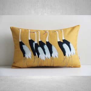 Cranes in Orange Yellow Pillow Cover - Japanese Style Decorative Cushion Cover, Birds Decor Pillow Case 20x12 50x30cm Lumbar Pillow Cover