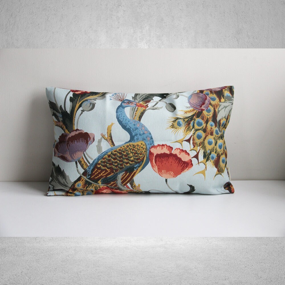 Federa per cuscino Chinoiserie con pavoni e peonie