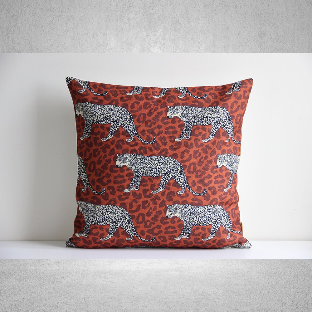 Federa Per Cuscino Decorativa 40x40 Cm - Cotone E Lino Con Stampa Leopardata Animale - Cerniera Invisibile