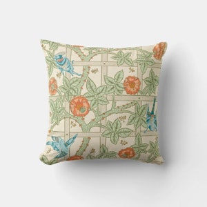 William Morris Floral Decorative Throw Pillow cover- Floral & Birds Cushion Cover, Cotton Linen Decor Pillow Case 18x18 20x20, Gifts