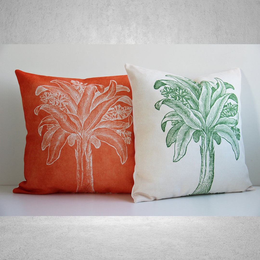 palm tree throw pillow Palm Leaf Palm Tree Throw Pillow Orange Green Colorway Palm Tree