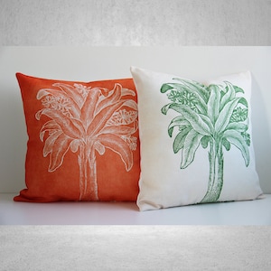 Fodera per cuscino decorativo con foglie di palma, colore arancione/verde, 20x20, 18 x 18 pollici/45 x 45 cm