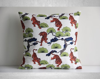 Chinoiserie Purple/ White Tiger Pine Tree Throw Pillow Cover - 20x20 26x26 Tropical Jungle Pillow Cover, Wild Animal Cushion Cover
