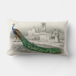 Peacock Throw Pillow Cover - Elegant Peacock Decorative Cushion Cover, Birds Decor Pillow Case 20x12 50x30cm Lumbar Pillow Covers