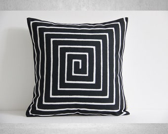 Greek Key Throw Pillow Cover: Black Geometric, Minimalist Design