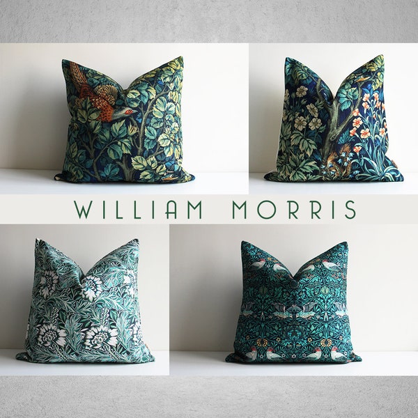 Classic William Morris Designer Throw Pillow Cover 18x18 20" Green William Morris Art Print Pillow For Living Room Art Nouveau Green Decor