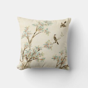 Capa de almofada chinesa com pássaros da dinastia Ming em árvore de Osmanthus - Capa de almofada cênica Chinoise Exotique, fronha de travesseiro 18x18 20x20