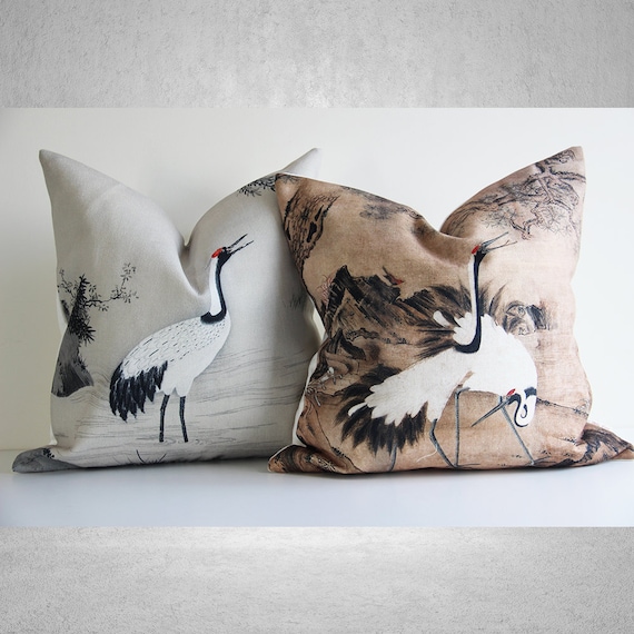 Cranes Pillow Cover - Chinoiserie Style Decor Cushion Cover, Oriental Decor Birds Pillow Case Gift Pillow Cover 18x18 20x20 16x16 Home Gift