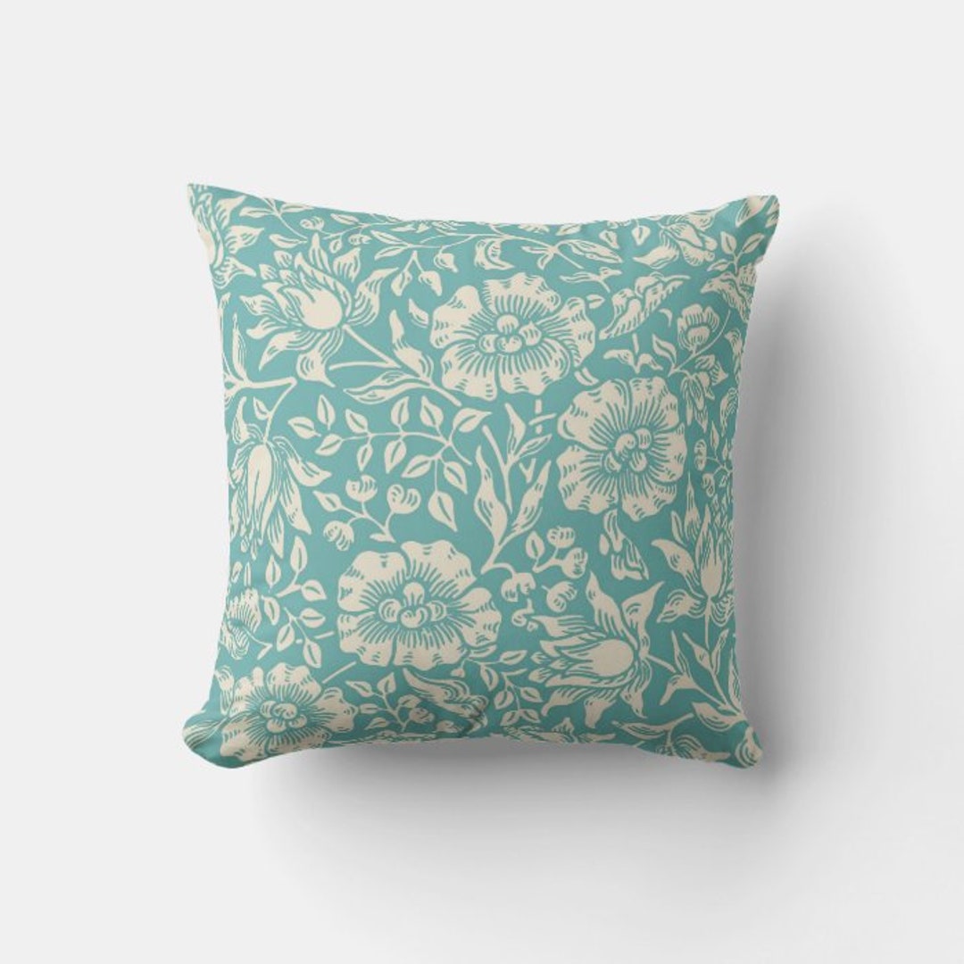 Aqua / Khaki MALLOW Art Nouveau Pillow Cover Classic Decor Etsy