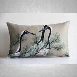 Cranes Throw Pillow Cover - Japanese Style Decorative Cushion Covers , Animal Birds Decor Pillow Case 20x12 50x30cm Lumbar Pillow Covers