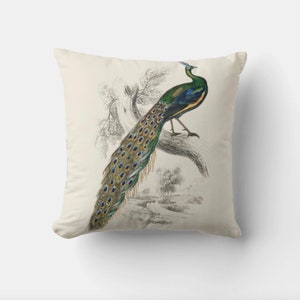 Green Peacock Throw Pillow Cover - Ancient Pattern Decor Cushion Cover, Beautiful Birds Decor Pillow Case 18x18 20x20 16x16