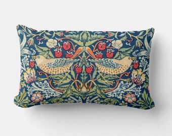 Strawberry Thief Lumbar Pillow Cover - Art Nouveau Classic William Morris Pillow case 12"x20" / 50x30cm cushion cover, custom sizes