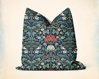 William Morris Inspired Floral Pillow Cover - Art Nouveau Cushion Cover, Botanical Decoration