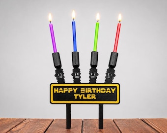 Personalized Saber Candle Holder Cake Topper - Natural Beeswax Candles!