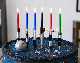 Świeczniki na tort urodzinowy Light Saber - świece woskowe!