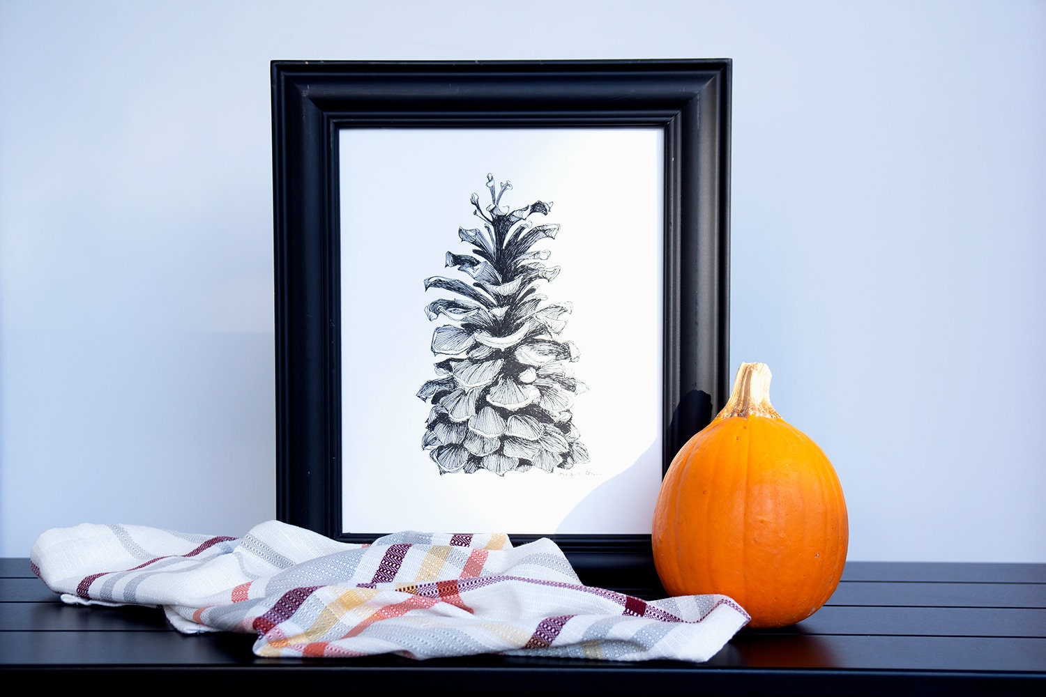 Pine Cone Drawing, Black and White Art, Pen and Ink, Nature Art 