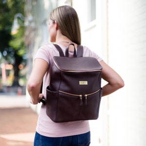 Mia + Sophia Leather Diaper Bag Backpack with Changing Pad, Stroller Straps, Bottle Holder (Black Sophia) Medium