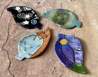 Handmade Pottery Ceramic Small, Personal Spoon Rest for Coffee, Tea, Sugar, Honey