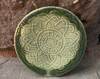 Handmade Pottery Ceramic Spoon Rests with Swirls, Flower, and Carved Design Choices