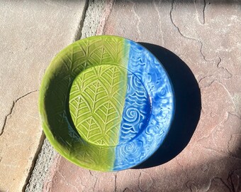 Handmade Pottery Blue, and Green Ceramic Small Dish for Trinkets, Jewelry, Keys, Ring Dish, Desk Accessories