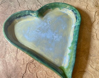 Handmade Pottery Large Blue Ceramic Heart Large Plate, Platter, Home Décor, Serving Tray