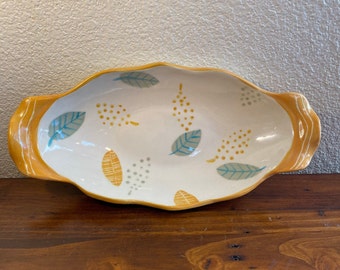 Handmade Pottery Hand Painted Oblong Ceramic Bowl for Fruit, Bread, Serving, Home Decor