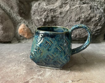 Handmade Pottery Ceramic Blue Mug for Hot or Cold Beverages, Tea or Coffee