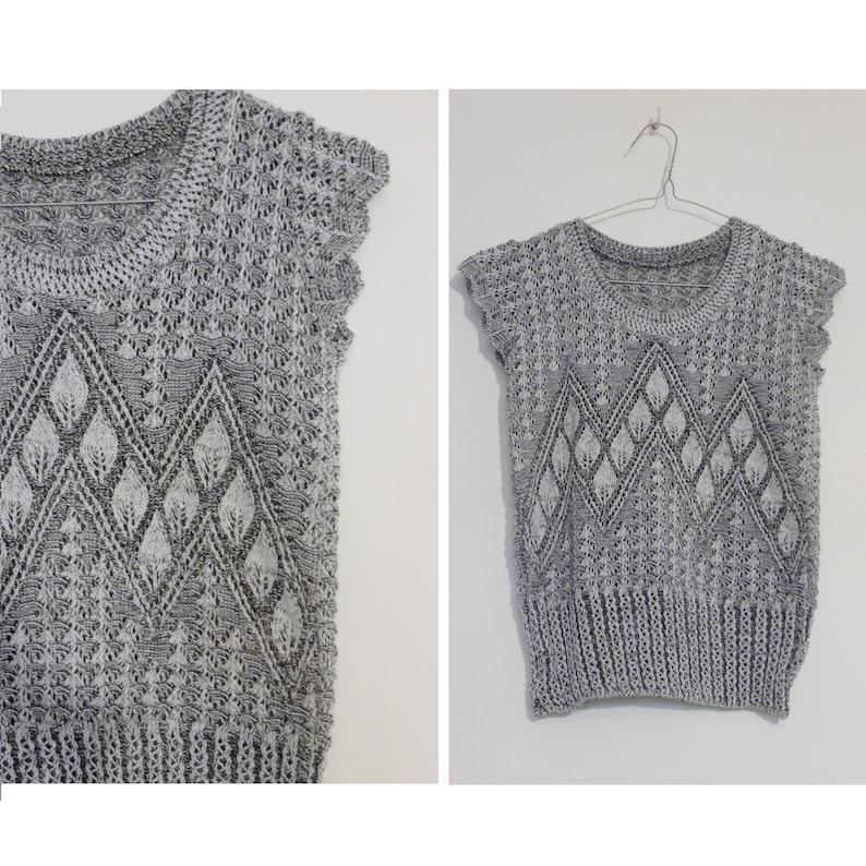 VINTAGE Hand-knit Sleeveless Sweater Salt and Pepper Knit Ruffle Sweater Size S