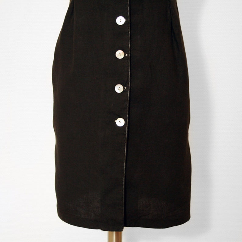 VINTAGE 90s Black Cotton Button-Down Front w Shell Buttons Size S SALE!