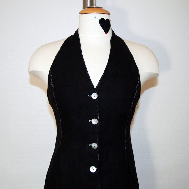 VINTAGE 90s Black Cotton Button-Down Front w Shell Buttons Size S SALE!