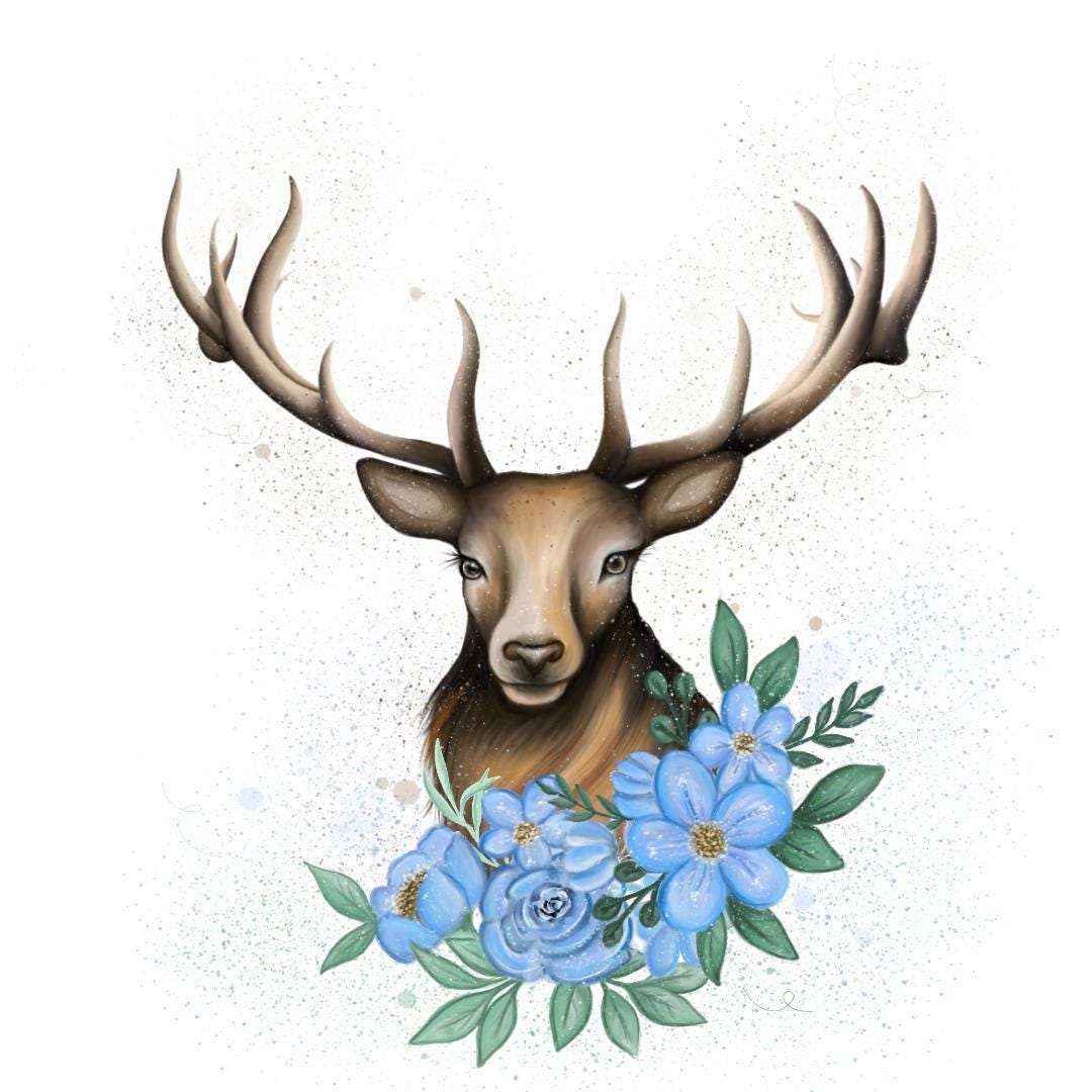 Spring Stag Hand-drawn Spring Stag Card | Digital Illustration | Greeting Card for ...