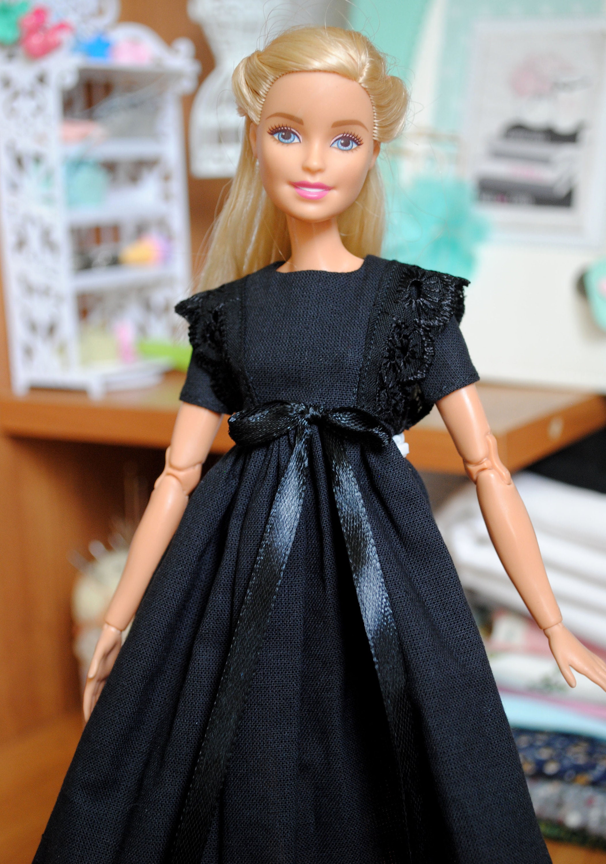 Barbie black dress with lace clothes for Barbie doll | Etsy