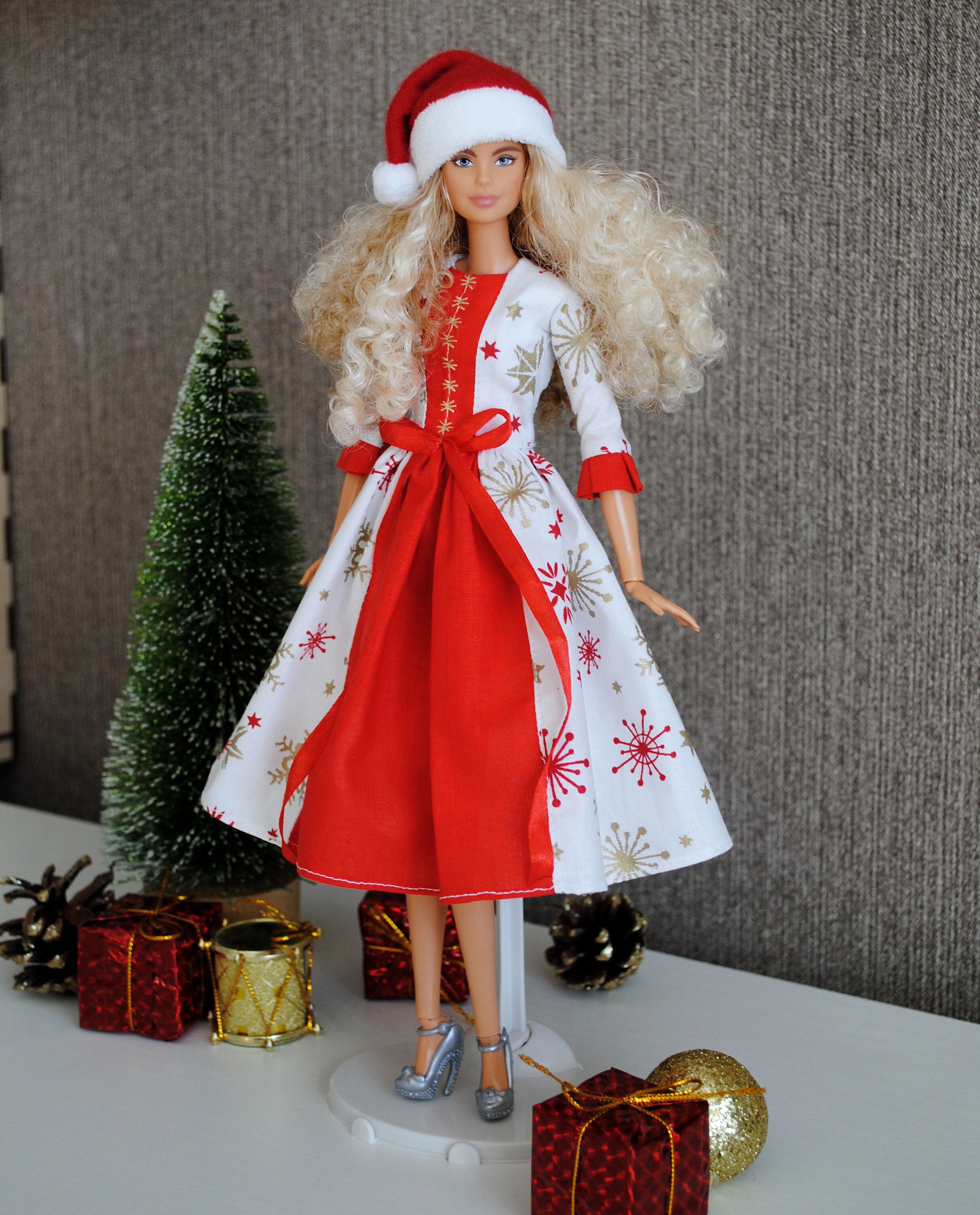 Barbie Doll Christmas Dress and Hat Barbie New Year Etsy