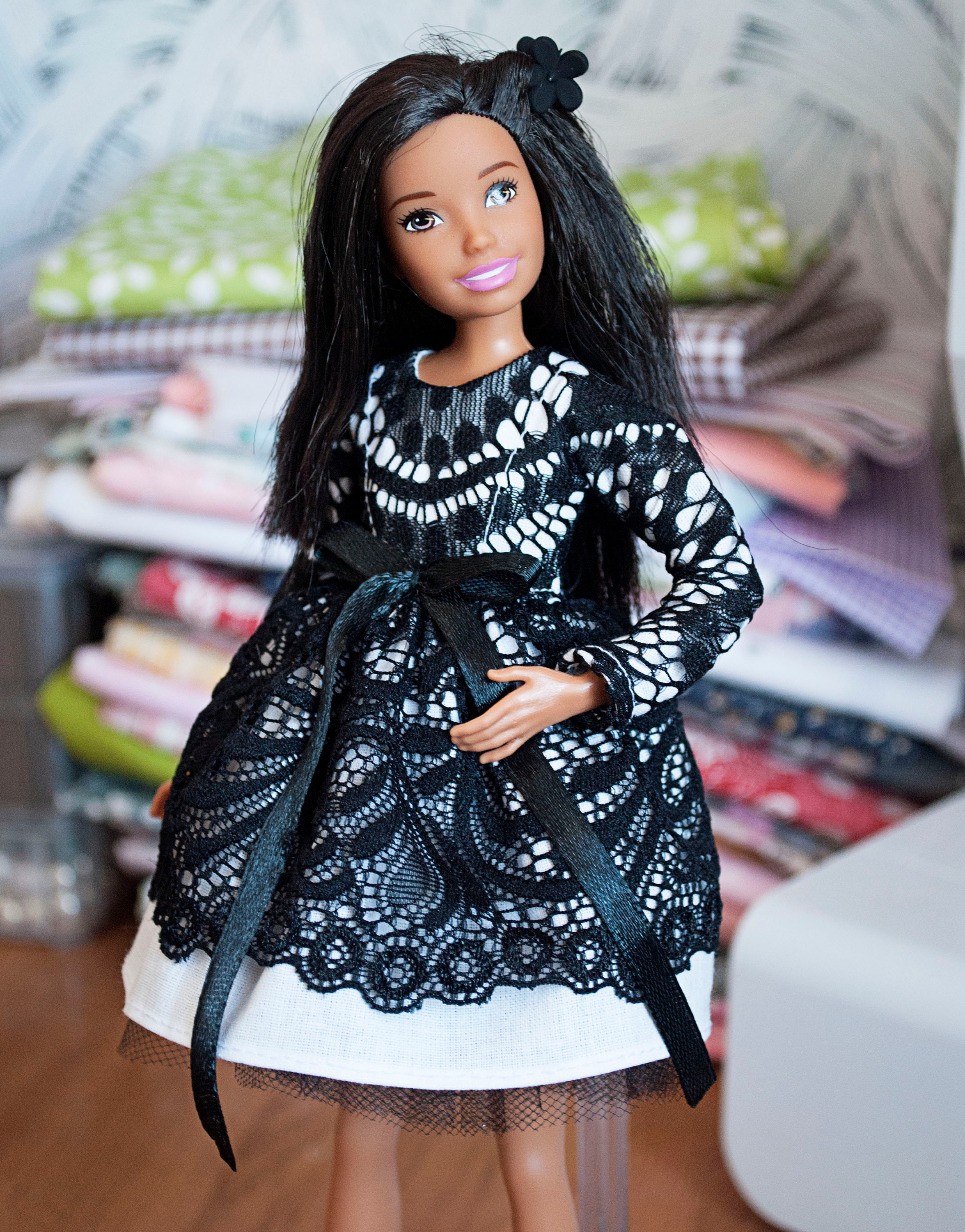 Barbie Skipper black dress with lace | Etsy