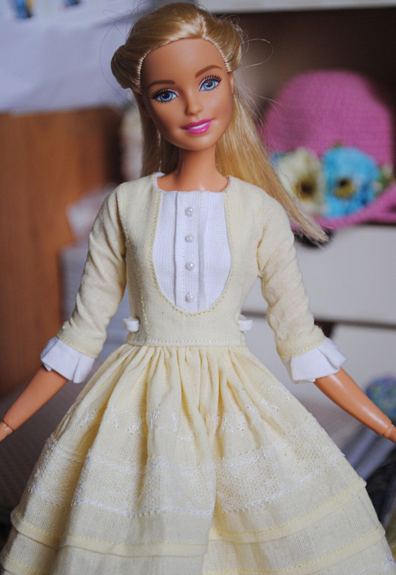 Barbie doll yellow dress with lace Etsy