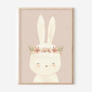 Floral Crown Bunny Print: Boho Nursery Wall Art (Digital Download)