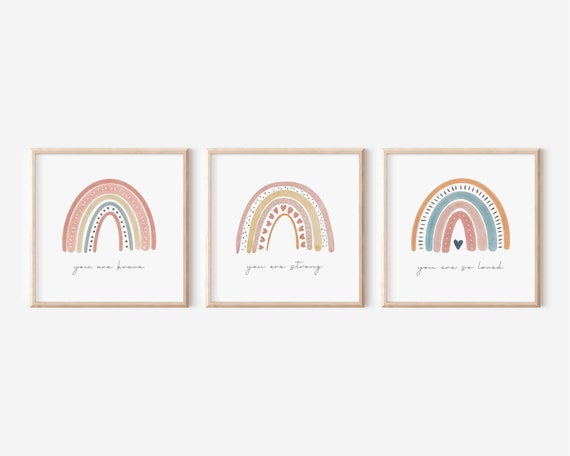 Rainbow Nursery Art Prints: Set of 3, Boho Decor (Digital Download)