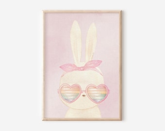 Print regenbooghaas: boho kinderkamerdecoratie, meisjeskamer (digitale download)