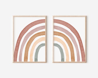 Neutrale boho-regenboogprintset: kinderkamerdecoratie meisjes (digitale download)