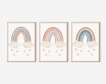 Rainbow Nursery Prints Set: Boho Girls Room Wall Art (Digital Download)