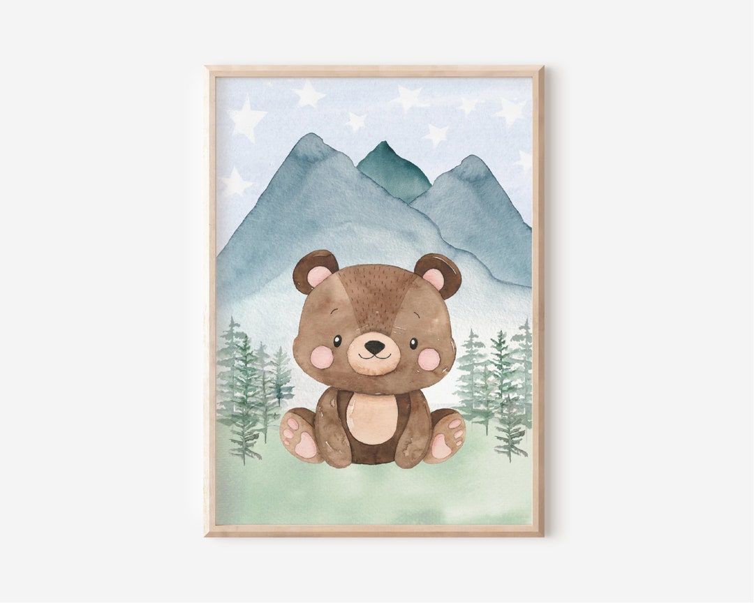 Woodland Bear Nursery Art: Watercolor Forest Print (digital Download ...