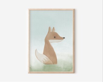 Woodland Fox Print: Neutral Nursery Boho Wall Art
