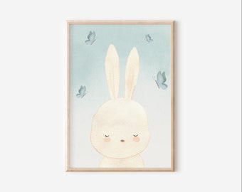 Boho Bunny Wall Art, Butterfly Bunny Nursery Wall Decor, Girls Room, Rainbow Boho Wall Art