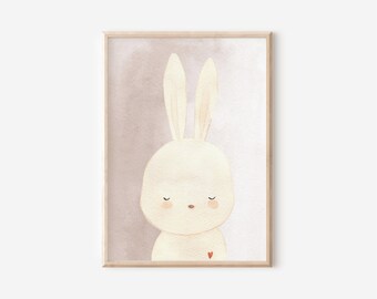 Boho Bunny Watercolor Print: Woodland Nursery Decor (Digital Download)