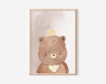 Watercolor Bear Nursery Print: Boho Woodland Animal Art (Digital Download)