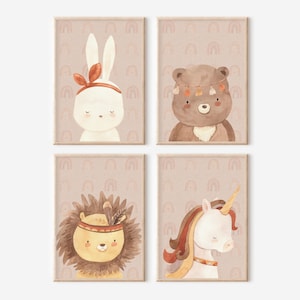Boho Party Animal Wall Art, Boho Nursery Wall Decor, Girls Room, Boho Kids Wall Art